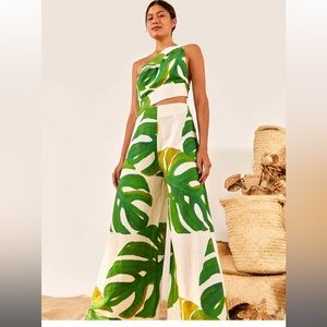 FARM Rio White Monstera One Shoulder Jumpsuit Sz SMALL